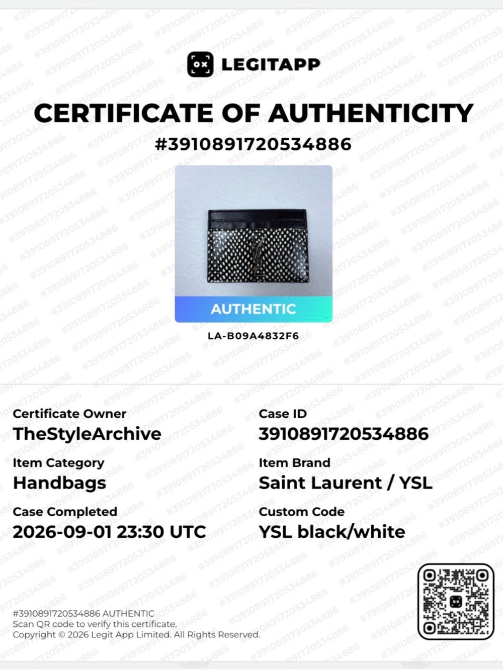 Saint Laurent Black and White Patterned Card Holder with YSL Logo - Picture 13 of 13